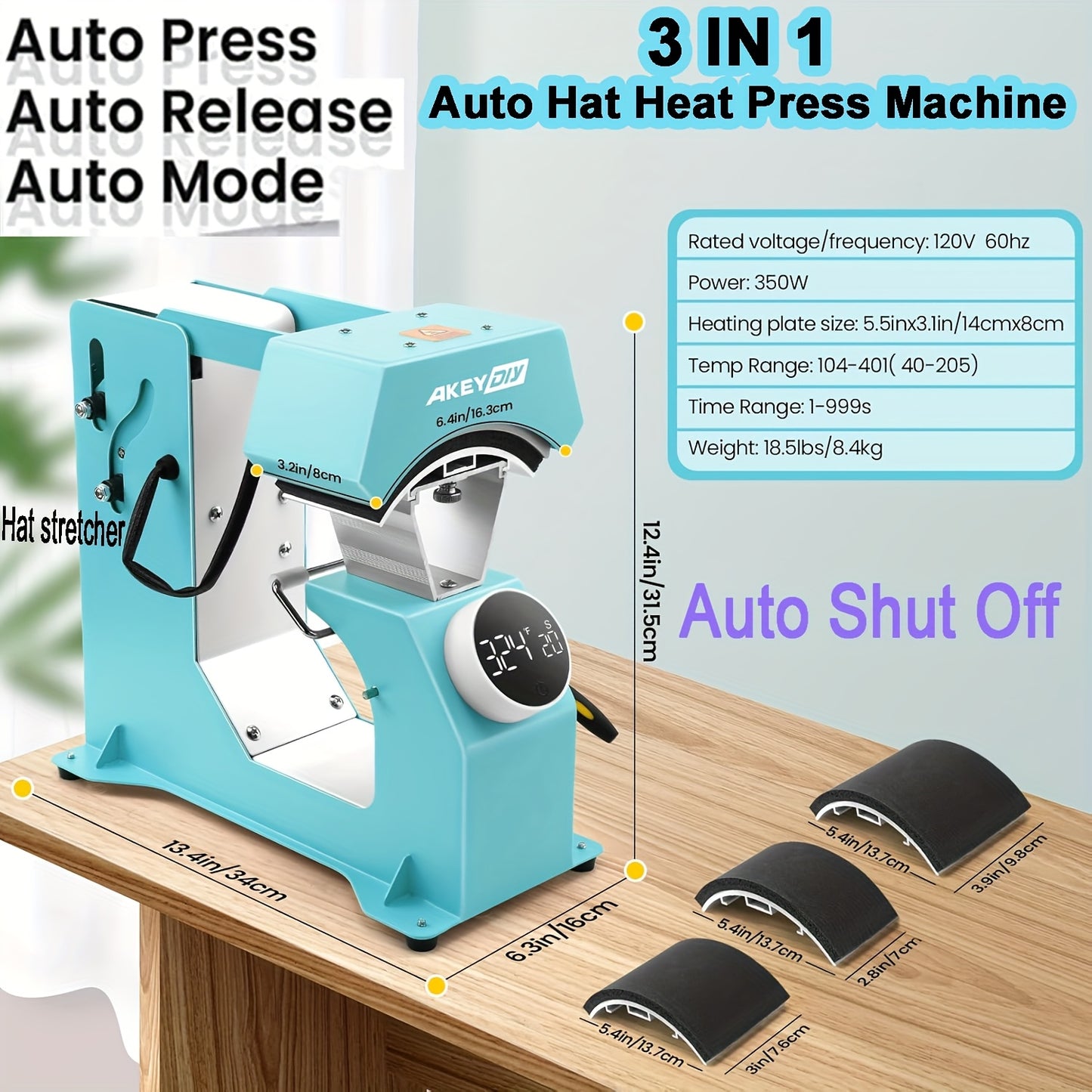 15"x15"/15"x12" - 8in 1/5in 1 Heat Press Combo, Rotatable Design, Multi-Size Transfer Professional Sublimation Kit, Suitable for T-Shirts, Bags, Pillows, Hats, Beanies, Rollers - Three-in-One Automatic Hat Press Only for Hats