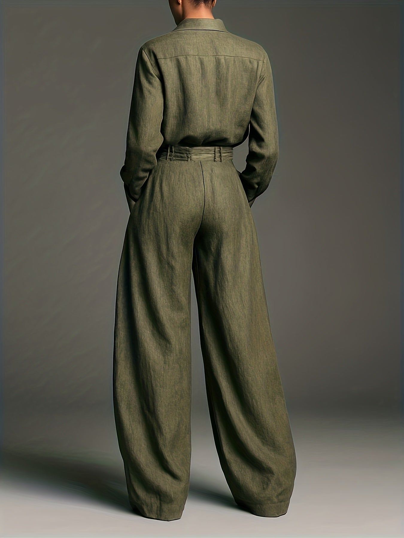 Early Autumn Women'S Fashion Two-Piece Set | Solid Color Shirt and Pants with Casual Style and Fake Buttons Detail