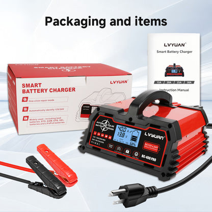 Lifepo4 Battery Charger, 40 Amp Car Battery Charger, Fully Automatic Car Battery Charger for Lead-Acid Batteries (12V/24V) and Lithium Iron Phosphate Batteries (12V), Smart Trickle Charger, AGM Deep Cycle Battery Charger, Sui