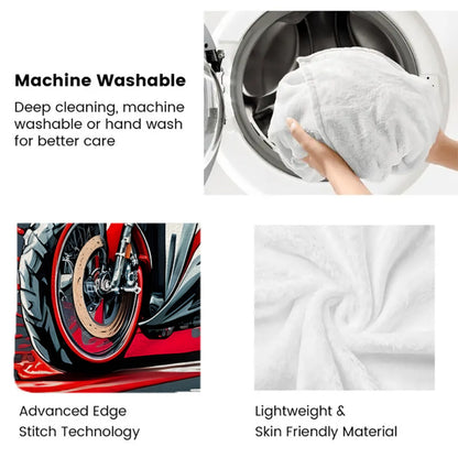 1pc Red Motorcycle HD Printed Blanket. Soft and Warm Flannel Blanket for Travel, Camping, Sofa, Livingroom, Couch, Chair, Bed. Gift for Family or Friends 280GSM 3 Sizes Available (30x40in/50x60in/60x80in)