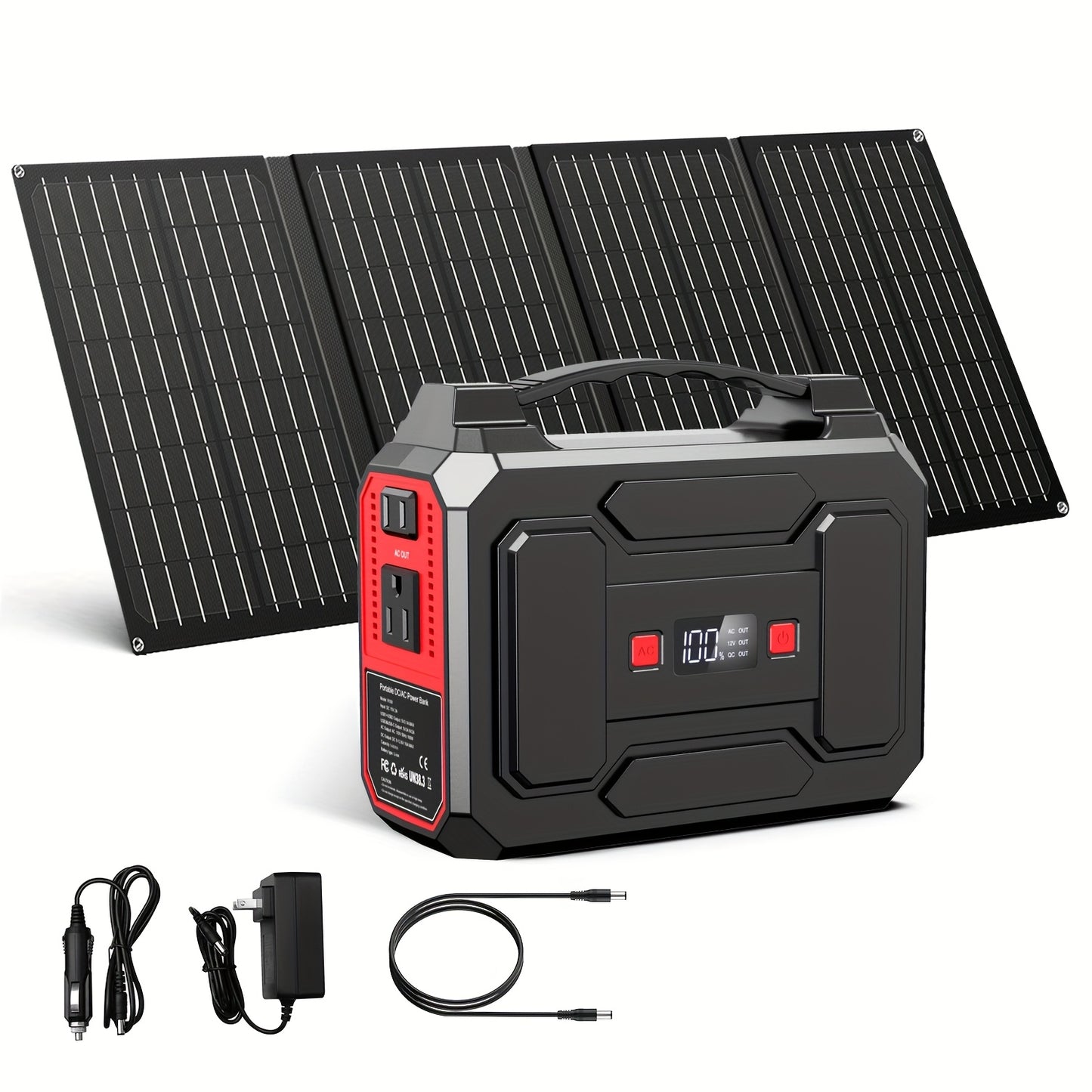 300W/100W Portable Power Station Solar Generator, (Solar Panel Optional), 146Wh/260Wh/296Wh High Capacity Battery Pack, With 2x 110V AC Outlet, DC USB C Port, LED Light, Power Bank For Outdoor Camping Hiking Road Trip Cycling