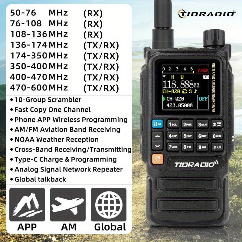 TIDRADIO H3 PLUS | Ham Radio Multi-Band Two-Way Radios with AM/ FM & Wireless Headset Compatibility | 5000km Long Range Walkie Talkies for Camping & Emergency, Emergency Communication, Outdoor Communication, Handheld Transcei