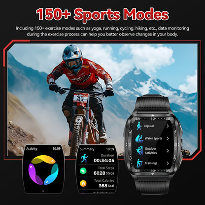 QTLJJBY Outdoor Sports Smart Watch, 1.8 Inch Ultra-Full Touch Display, Wireless Calling, 5ATM High Quality, 400mAh Battery, Push Notification, 100+ Sports Modes (Pedometer, Calories), Weather Forecast, Camera Control, Music M