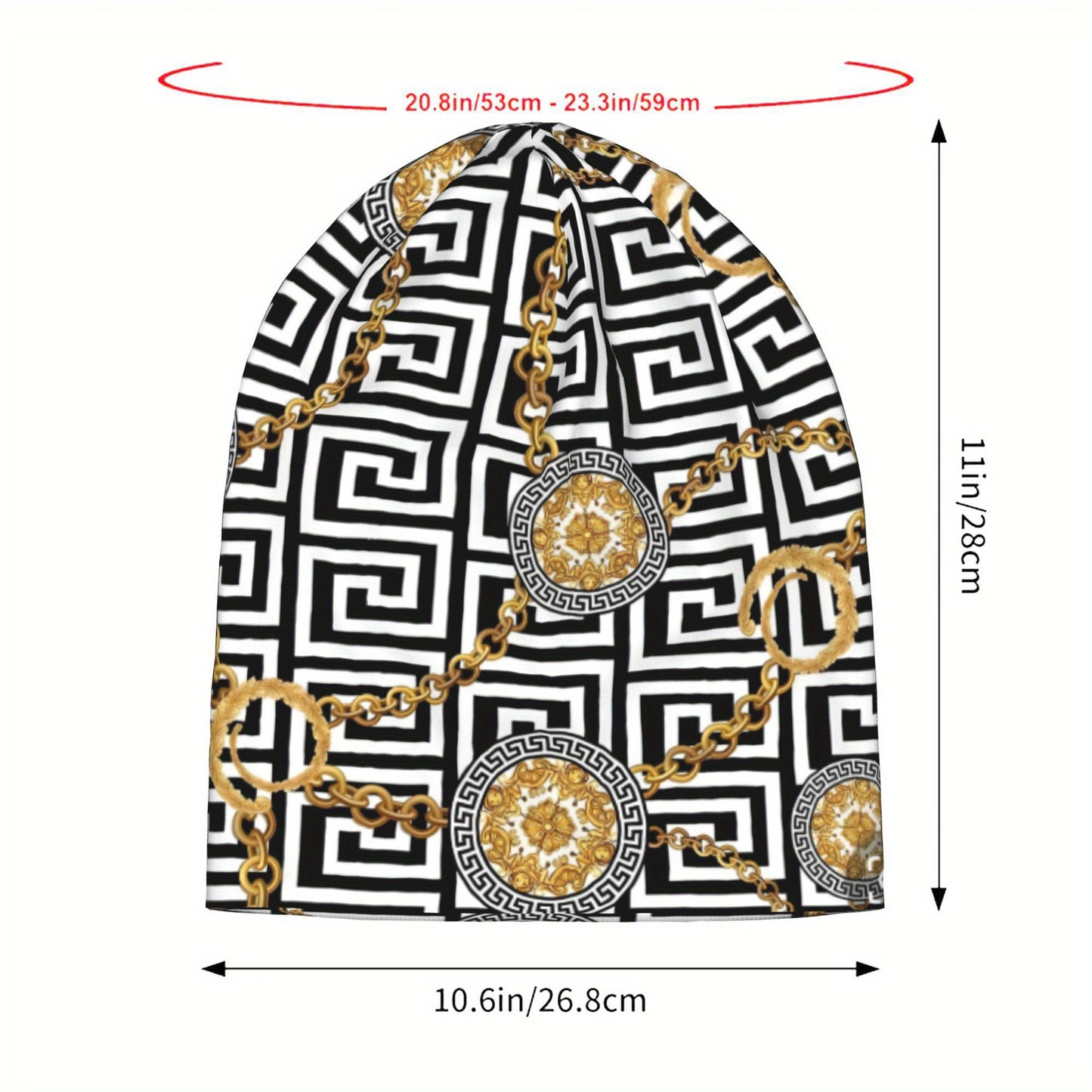 1pc Designer Beanie Hat for Men - Retro Geometric Pattern Skull Cap with Golden Accents, Soft Stretchy Elastic Band, Trendy Casual Winter Hat, Perfect Gift for Him, Comfortable Headwear, Cold Weather Accessory, Fashionable He