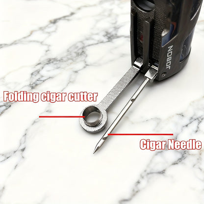 3-in-1 Windproof Refillable Butane Torch Lighter with Punch & Draw Enhancer - Jet Blue Flame Lighter Suitable for Camping, BBQ, Outdoor - Heavy-Duty Zinc Alloy (No Fuel Included)