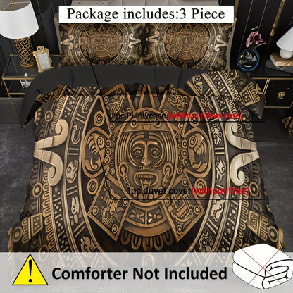 3pcs Comfortable Vintage Civilization Pattern Duvet Cover Set Soft High-Definition Digital Print Perfect Gift Soft, Breathable 100% Polyester All-Season, Family And Friends Gift Machine Washable (1 Duvet Cover + 2 Pillowcases