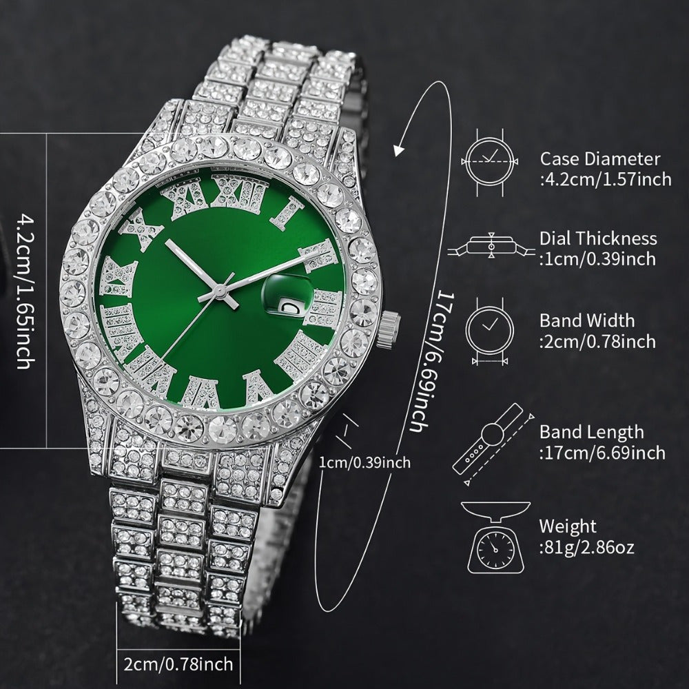 6pcs/ set Men Watch, Luxury Men Watches, Alloy Watch Strap Watch for Men, Quartz Watch, Calendar Adjustable, Work and Daily Decorationfor Casual Attire, Hristmas Present Halloween GiftIdeal Choice for Gifts Wrist Watch, Reloj