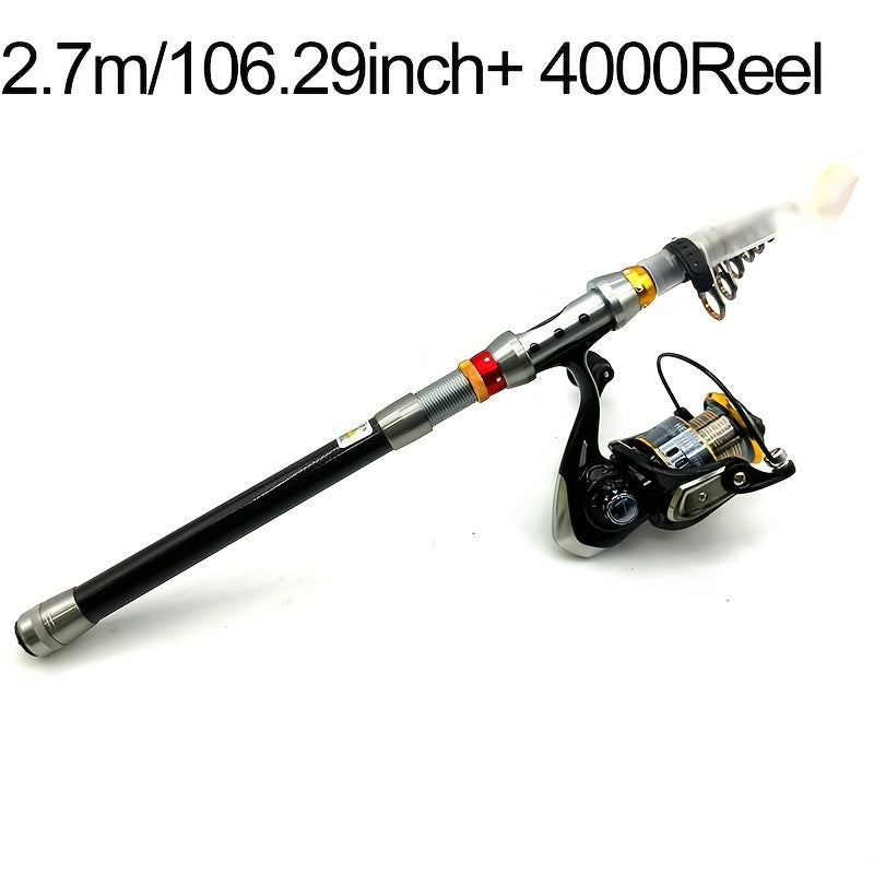 [GHOTDA Fishing Rod & Reel] GHOTDA Telescopic Fishing Rod & Reel Combo - 70-140 Inch Carbon Fiber, Lightweight, Adjustable, Medium-Fast Action, Super Hard, Freshwater & Saltwater, Spinning Technique, Portable, Foldable, Durab
