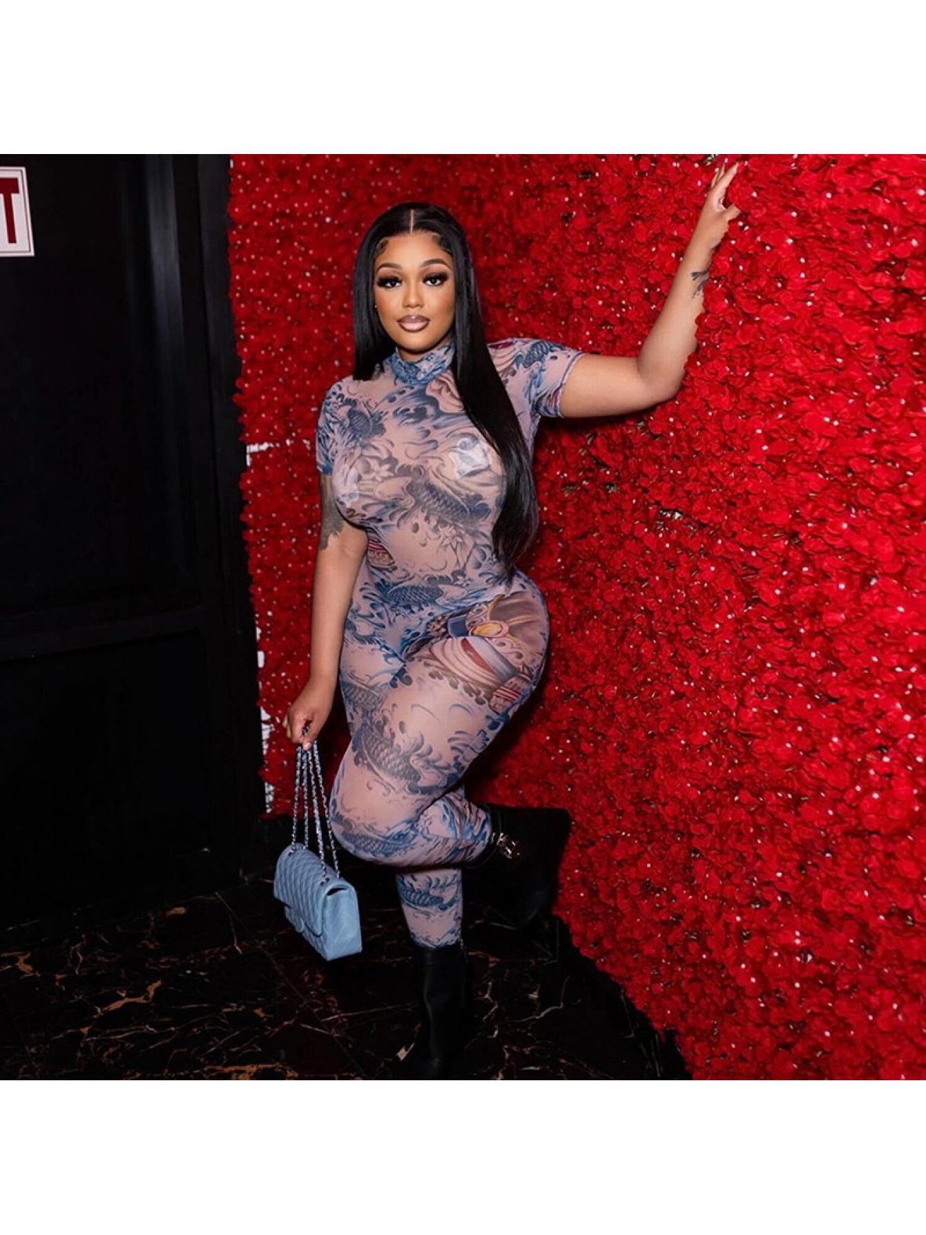 2025 Summer New Women'S Backless Fashion Printed Transparent Mesh Jumpsuit | European and American Style, Sexy, Crew Neck, Suitable for All Seasons.