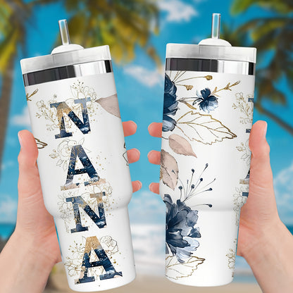 1pc 30oz Floral NANA Stainless Steel Insulated Tumbler with Lid & Straw, Double-Wall Vacuum Insulated Cup for Hot & Cold Drinks, Perfect for Outdoor Travel, Birthday & Holiday Gifts, Travel Drinkware | Floral Pattern Tumbler