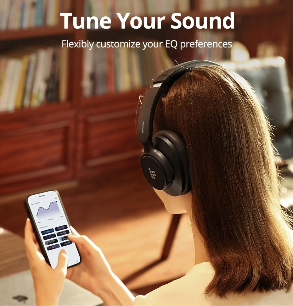 Tronsmart Hybrid ANC Wireless Headphones, Hybrid Active Noise Cancellation, 60 Hours Playtime, Foldable Headset, Hi-Res Audio, 90° Swiveling Earpads, Pair with 2 Devices, App Control, Comfortable Fit for Extended Use, Connec