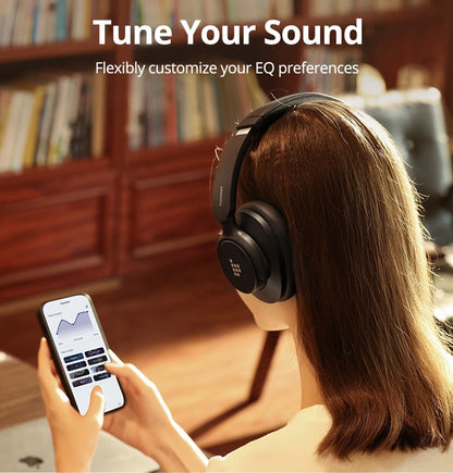 Tronsmart Hybrid ANC Wireless Headphones, Hybrid Active Noise Cancellation, 60 Hours Playtime, Foldable Headset, Hi-Res Audio, 90° Swiveling Earpads, Pair with 2 Devices, App Control, Comfortable Fit for Extended Use, Connec