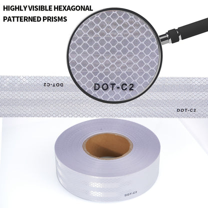 DOT-C2 Reflective Safety Tape for Vehicles - Waterproof, Self-Adhesive PET Material, Night Visibility Warning Decal for Cars, Bikes, Motorcycles, and Traffic Signs - Durable Weatherproof Marking Tape for Road Transport and Ha