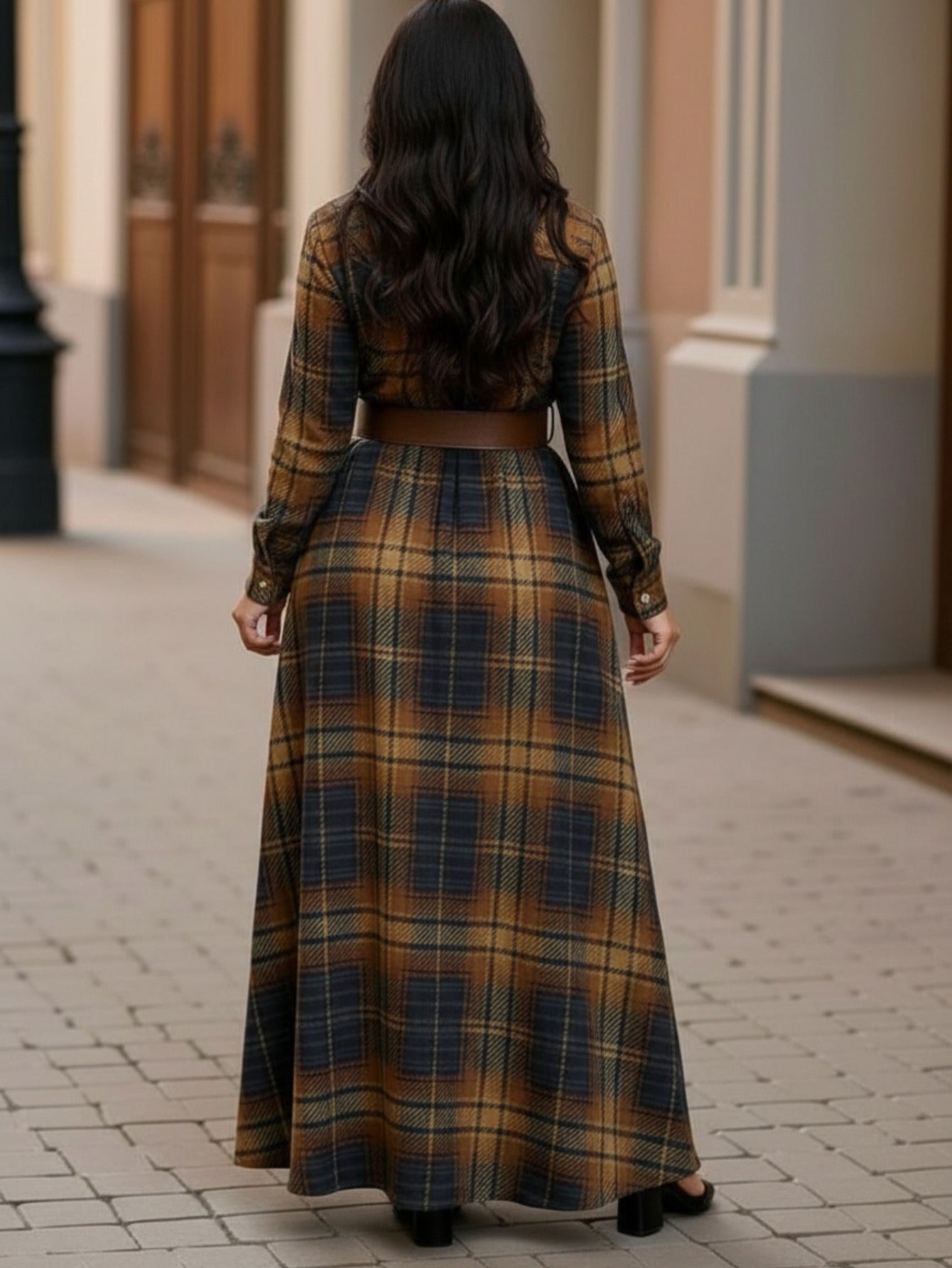 Plus Size - Plus-Size Women'S Plaid Shirt Maxi Dress | Loose Shirt Fit, Flowy Skirt for Flattering Coverage, Elegant and Comfortable for Casual Daily Wear