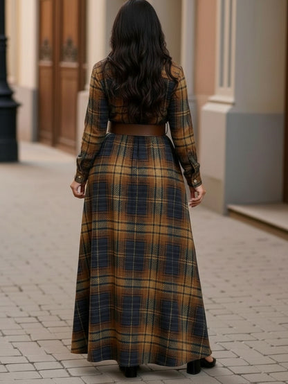 Plus Size - Plus-Size Women'S Plaid Shirt Maxi Dress | Loose Shirt Fit, Flowy Skirt for Flattering Coverage, Elegant and Comfortable for Casual Daily Wear