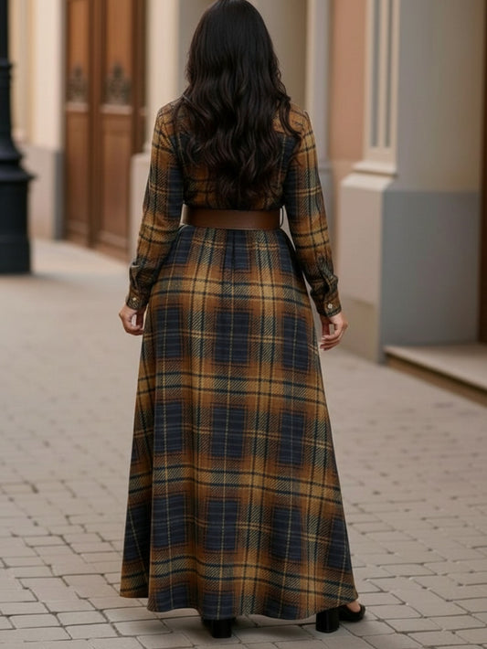 Plus Size - Plus-Size Women'S Plaid Shirt Maxi Dress | Loose Shirt Fit, Flowy Skirt for Flattering Coverage, Elegant and Comfortable for Casual Daily Wear