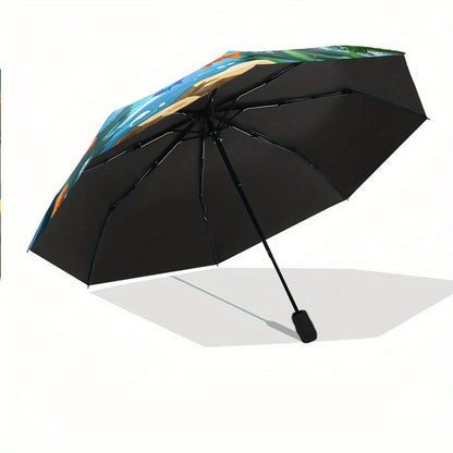 Automatic Open/Close Umbrella with One-Touch Button - Portable Folding umbrella, Compact Travel Umbrella with 8-Rib Strong Frame, Lightweight for Women/Men, Birthday/Christmas Gift for Dinosaur Lovers (Blue & Green Dinosaurs)