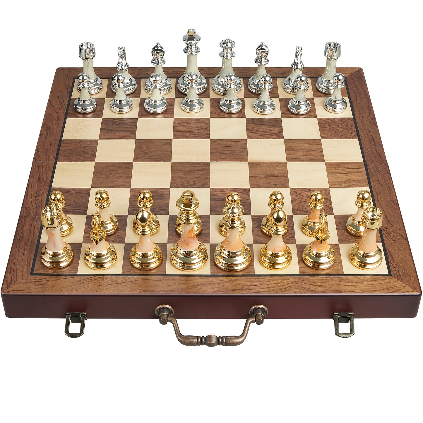 16.5-inch Chess Set, Featuring A Foldable Wooden Board with Storage Slots, Weighted Acrylic Chess Pieces, Including 2 Extra Queens And A 3.5-inch King Piece, Perfect for Halloween And Christmas Gifts., Large Chess Board, Ches