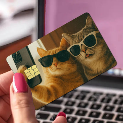 Halloween and Christmas gifts 1/2/4pcs in a set of cool cat selfie pattern Light Beige stickers, 1pc / 2pcs/ 4P cs sticke r s e t, Suitable for credit cards, bank c ards ， debit card ， bus passes 、 removable adhesive de