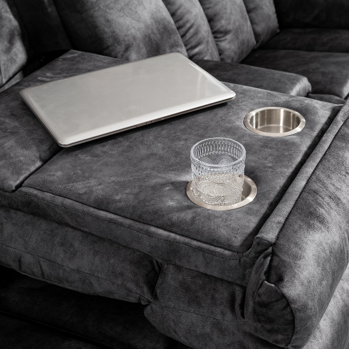 Reclining Sofa-Power Recliner Sofa With Heat And Massage, Recliner Sofa With Drop Down Table, Reclining Couch 3 Seater For Living Room, Home Theater Seating With Cup Holders, USB & Type-C Ports (Grey)