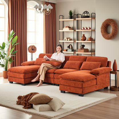 110'' U-Shaped Comfort 4-Seater Cloud Sofa, Modern Deep-Seat Comfort Living Room Sofa, Chenille Fabric