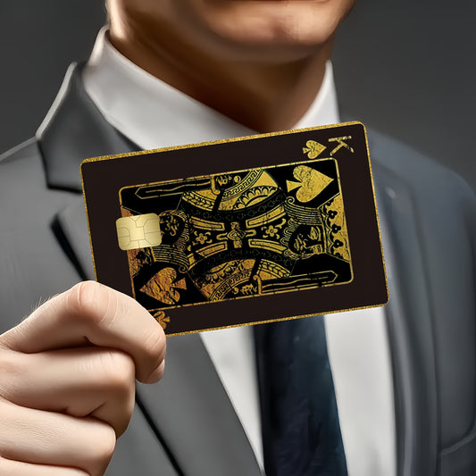 Ace of Spades Poker Pattern Credit Card Beige Cover, Waterproof Sticker, Ultra-Thin, High-Quality, Scratch-Resistant, Suitable for Credit Cards, Bank Cards, Bus Cards, Removable Self-Adhesive for Most Cards, Ideal Gift for Fr