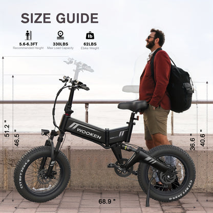 Wooken 20''X 4.0 Fat Tire Electric Bike, 749W Peak Strong Power Electric Bicycle With 48V 10Ah Battery, Professional 7 Speed EBike, Updated LCD Display Electric Dirt Bike, Shock Absorber, Ebike For Mountain Beach Snow