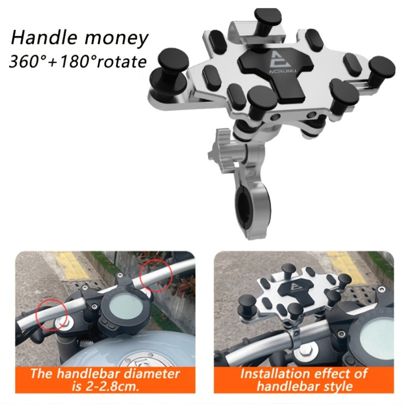 Aluminum Alloy Motorcycle Phone Mount Holder [Dual Vibration Dampener] [Metal Adjustment Arm] Motorcycle Accessories, for 4.7-7.2 Inch Samsung Apple Phone, Bike Phone Grip, Handlebar Phone Mount, Compact Holder, Sturdy Constr