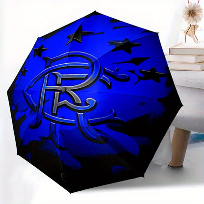 Rangers Design Automatic Folding Umbrella - Windproof 8-Rib Durable Frame, Portable Travel Umbrella with Blue & Black Star Pattern, Compact Foldable Design for Commuting, Hiking, Beach - Ideal Holiday Gift, Umbrella Heavy Dut