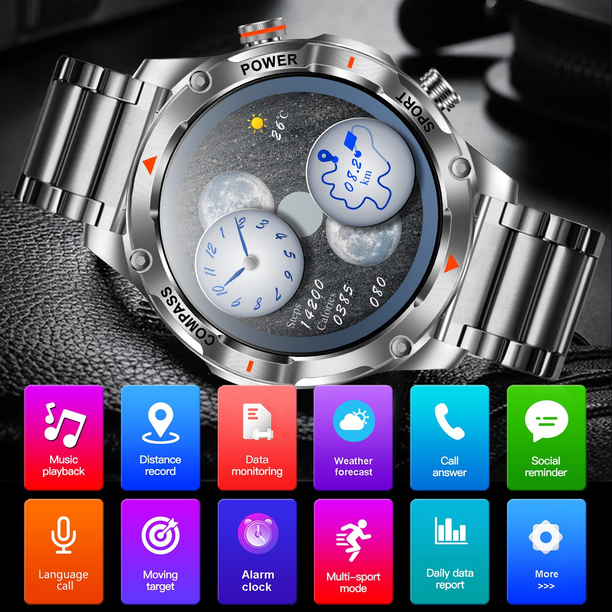 COIUSOR Smart Watch with 1000mAh Long Battery Life, High Quality, 1.46" HD Screen, Wireless 5.0, Built-in Flashlight, Wireless Calling, Step/Distance/Calorie Tracker, -like Navigation, Music Control & Smart Alarm - / Compatib