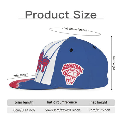 Unisex Basketball Cap with a Flat Brim - Adjustable Hat Featuring a Snap Closure, Creatively Designed with Detroit City Vertical Stripe Print - Game Day Cap - Fan Apparel - Breathable for All Seasons - Suitable for Outdoor An