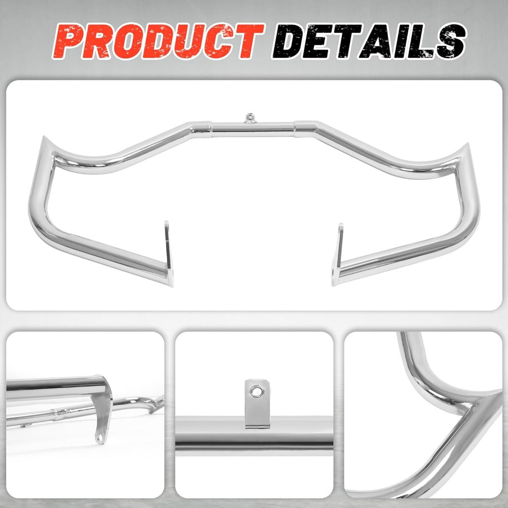1.5" Engine Guard Crash Bar Compatible with 1997-UP for Harley Davidson Street Glide Electra Glide Road King Replacement for 81013SG14 Steel Silvery