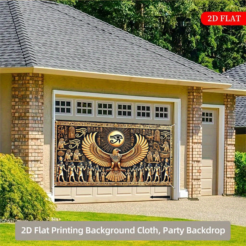 2D Flat, Ancient Egypt Eagle Eye Tapestry - 2D Flat Polyester Wall Hanging with Hieroglyphs & Sphinxes Design, 27.95x61.81inch (70.87x157.48inch) - No Electricity Needed, Large Decorative Art for Indoor/Outdoor, Weddings, Bir