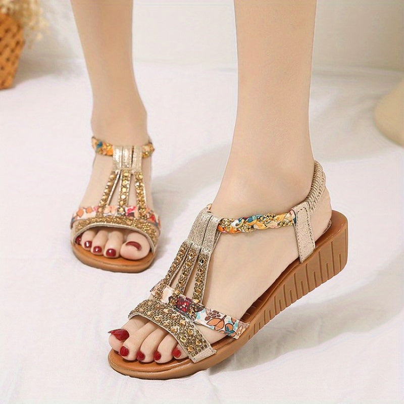 Women's Roman Sandals - Slip-On Wedge Heel Shoes with Ankle Strap, Cushioned Insole & Non-Slip Sole - Black Formal/Casual Footwear for Parties, Beach, Everyday - Plus Size Available, Party Wear, Fashionable Design, Comfortabl