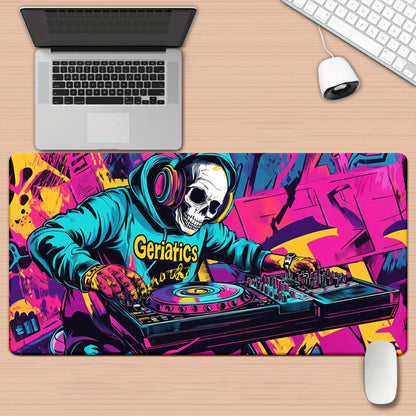 1pc Vibrant DJ Skeleton with Musical Notes HD Printed Desk Pad - XXL Mousepad, Keyboard & Gaming Mat, Rubber Base, Ideal for Office & PC Gamers, Perfect Gift for Family & Friends, Gaming Desk Accessory|Vibrant Desk Mat|Rubber