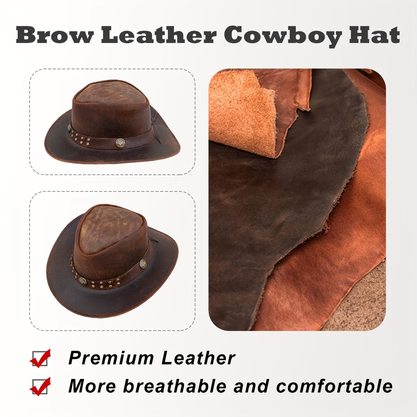 1pc SideWinder Australian Cowboy Leather Hat Unisex Adult For Men And Women Shapeable Outback Western Style Wide Brim, Lightweight Top-Grain Leather, High Quality &, Adjustable Chin Cord, Festival Accessory, Unisex Outdoor He