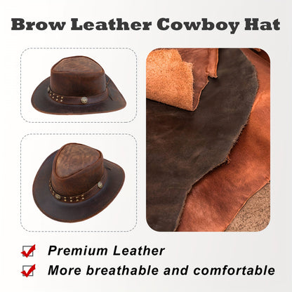 1pc SideWinder Australian Cowboy Leather Hat Unisex Adult For Men And Women Shapeable Outback Western Style Wide Brim, Lightweight Top-Grain Leather, High Quality &, Adjustable Chin Cord, Festival Accessory, Unisex Outdoor He