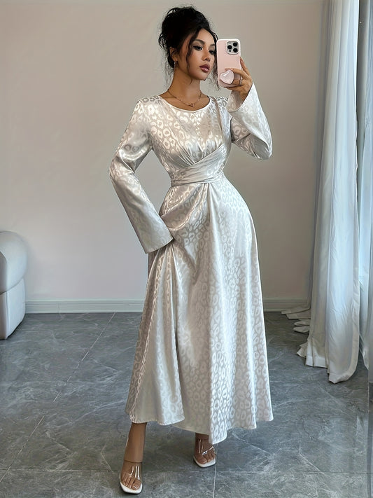 Maxi Dress for Women with Flared Sleeves And a Waist-Cinching Design in Light Golden Satin, Perfect for Evening Parties And Formal Events