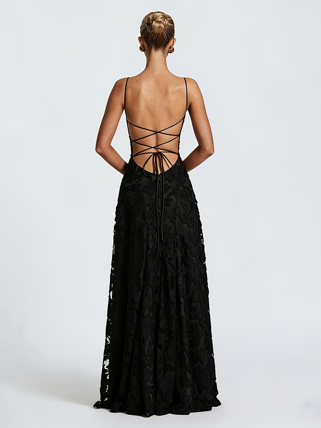 Elegant -Line Maxi Dress - Spaghetti Strap Square Neck Ruched Back Crisscross Suspender Dress, Solid Color Formal Party Wedding Guest Gown, Slim-Fit European Luxury Evening Dress for Spring/Summer (Machine Washable)