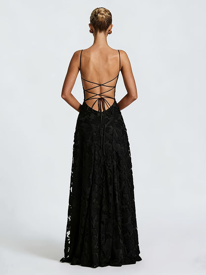 Elegant -Line Maxi Dress - Spaghetti Strap Square Neck Ruched Back Crisscross Suspender Dress, Solid Color Formal Party Wedding Guest Gown, Slim-Fit European Luxury Evening Dress for Spring/Summer (Machine Washable)