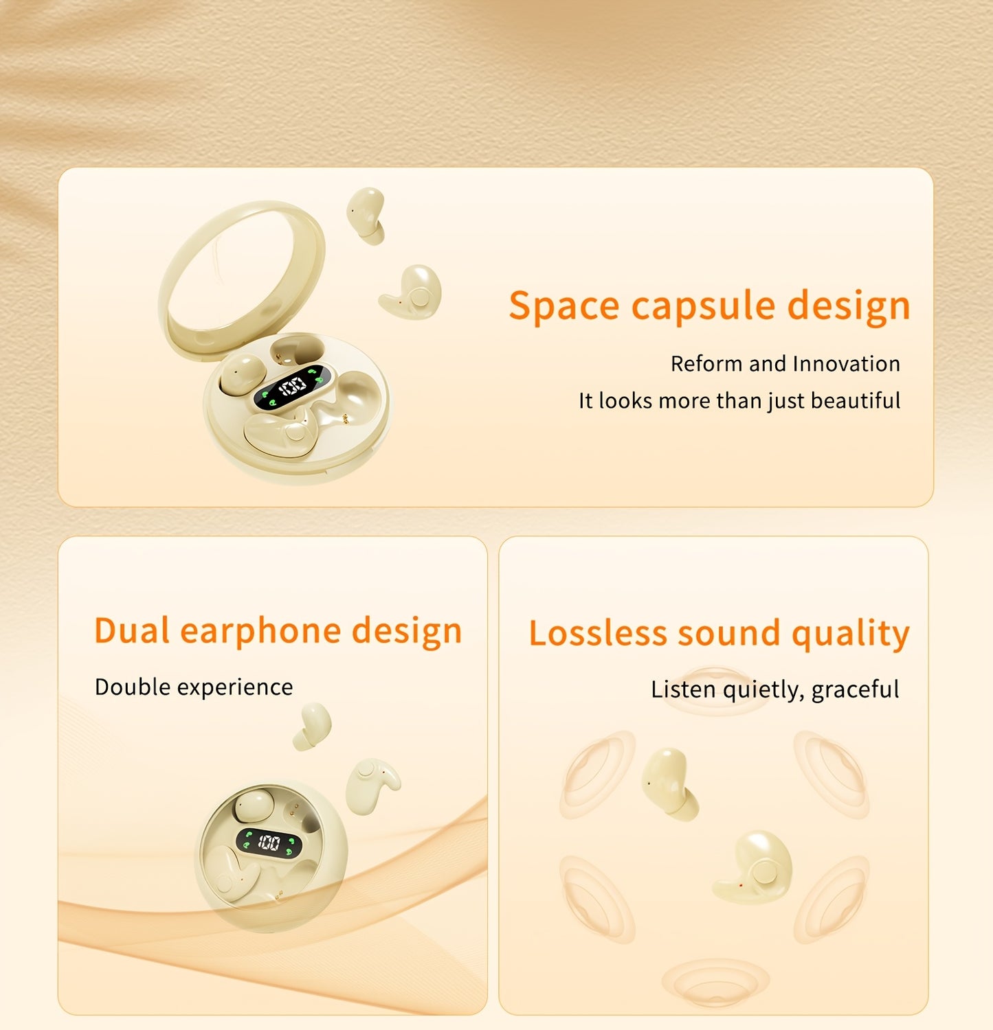 2 Pairs Of In Ear Wireless Wireless Earbuds, Invisible Mini Sleep Earbuds, Long Battery Life, Comfortable To Wear, High Fidelity Sound Quality, Intelligent Noise Reduction, Bass Loop, Touch Control, Digital Display Screen, Of