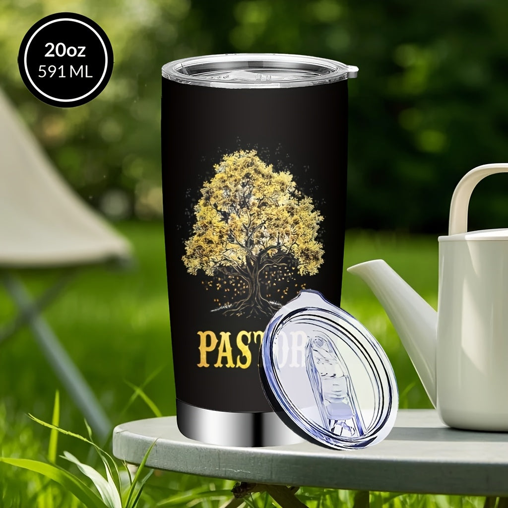 20oz Pastor Appreciation Cup with Lid & Straw - Stainless Steel Insulated Tumbler, Tree of Life Design, "Thank You for All You've Done" Message, Perfect Gift for Churches, Home, Office, Travel - Black, Church Gift Item | Insp