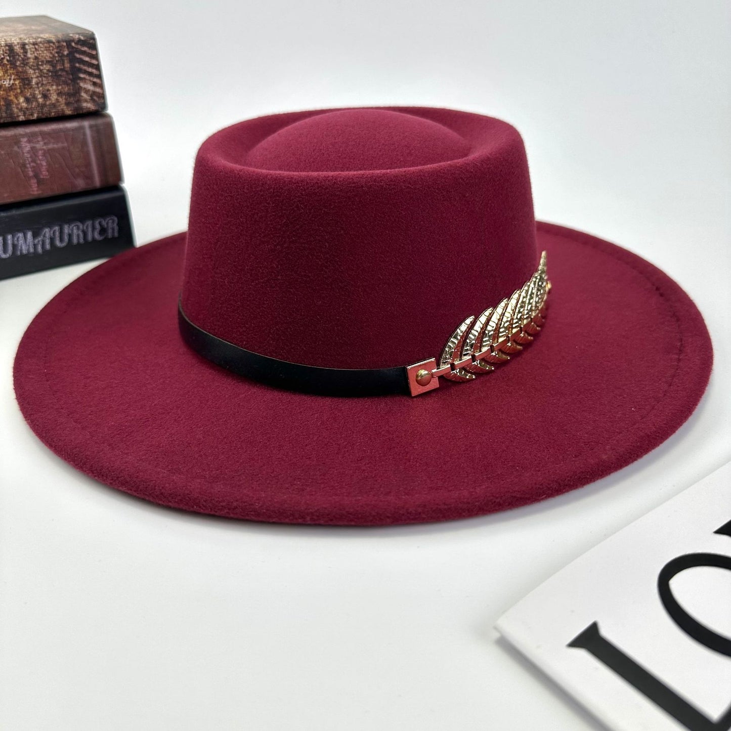 1pc Women'S Retro Wide-Brimmed Fedora Hat with Metal Crescent & Black Leather-like Band - Vibrant Orange/Red/Green/Black/Navy Blue/Purple/White - Elegant Non-Stretch Design for Autumn Winter, Music Festivals, Christmas & Dail