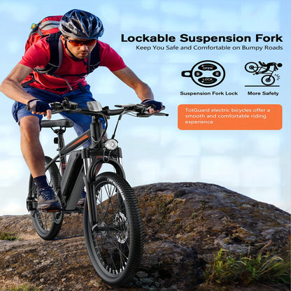 26" Men Electric Mountain Bike For Adults, Ebike With 36V 374Wh Removable Battery Electric Bicycle, 500W Peak Motor Electric Dirt Bike, 21-Speed Ebike, 19 MPH, Up To 50 Miles, Input 100-240V For Charger FY-4202000, Applicable