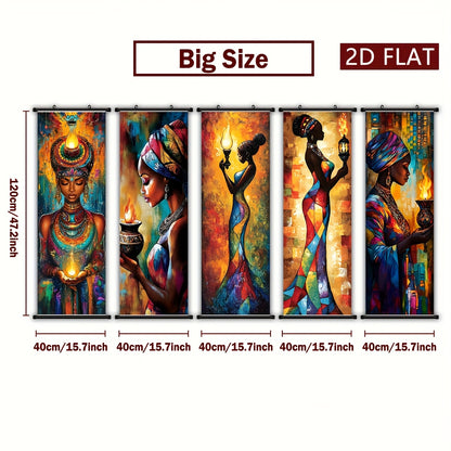 Positive And Lively Style 2D/Flat-5pcs Set of Decorative Canvas Paintings with African Tribal Features, with Plastic Frame Hooks, Easy to Hang, Suitable for Corridor And Living Room Wall Decoration, Art Works, Home Gifts, 2D