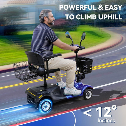 Heavy-Duty 4-Wheel Mobility Scooter For Seniors & Adults - 250W Motor, 14.9-Mile Range, 330LBS Load, 8" All-Terrain Solid Tires, Foldable Lightweight, Dual-Power Battery, Rearview Mirror, Indoor/Outdoor Use, Trunk Storage, Lo