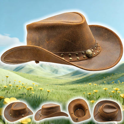 Men and Women Brown Genuine Leather Cowboy Western Hat – Classic Western Hat for Outdoor Adventures, Rodeo, Ranch, Country, Hiking, Travel, Festivals, Camping, Road Trips, Horse Riding, Costume, Halloween Parties – Stylis