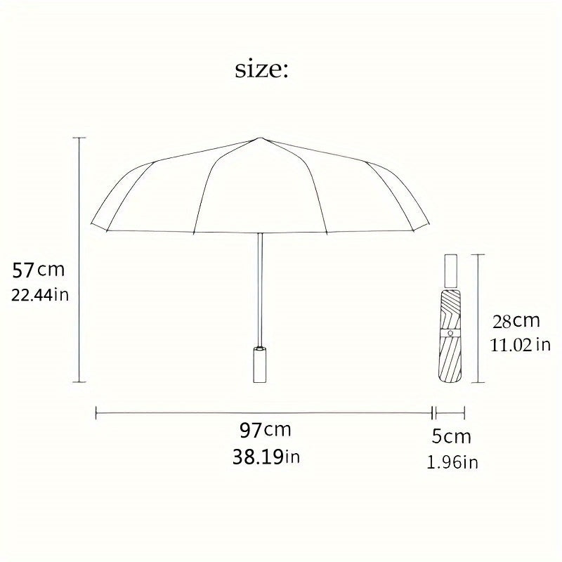 1pc, green textured pattern umbrella - automatic opening and closing, sturdy iron frame, portable folding design, suitable for men and women in all seasons, outdoor umbrella for travel, office, formal occasions.