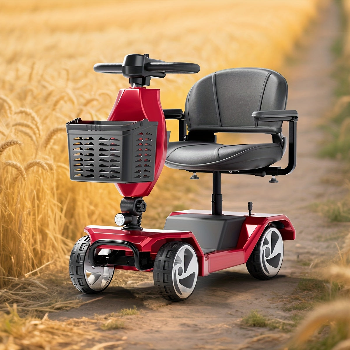 Foldable 4-Wheel Electric Scooter for Seniors with 16-Mile Range, 250W Motor & 15 km/h Speed - Heavy-Duty Metal Frame, LED Headlight & Removable Storage Basket, Lightweight Portable Design Fits in Car Trunk, All-Terrain Tires