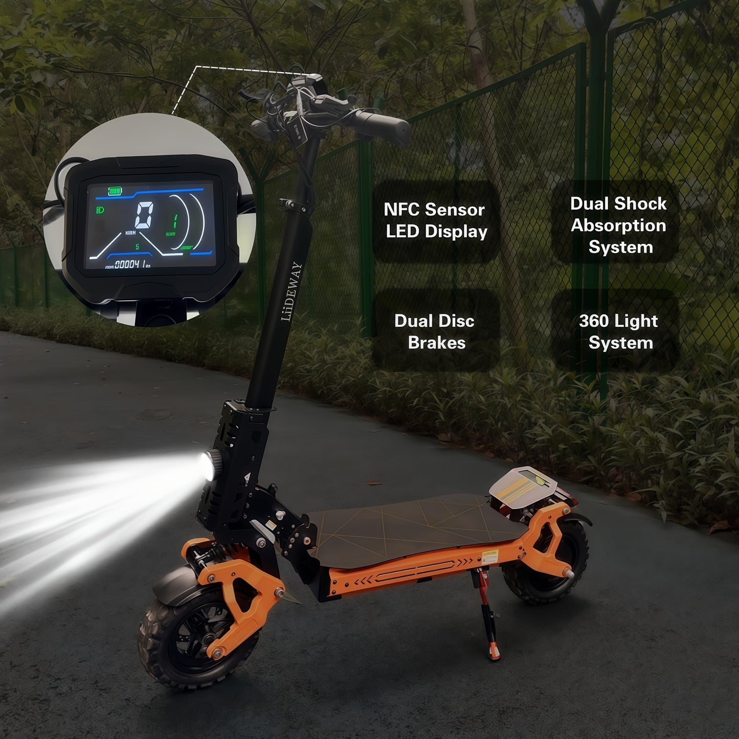Adult Electric Scooter with 37-Mile Range, 11'' All-Terrain Offroad Tires & Dual Brakes - Foldable E-Scooter with Absorption, LCD Display, /NFC, 2-in-1 Power (/) for Commuting, Long Range Riding (Heavy